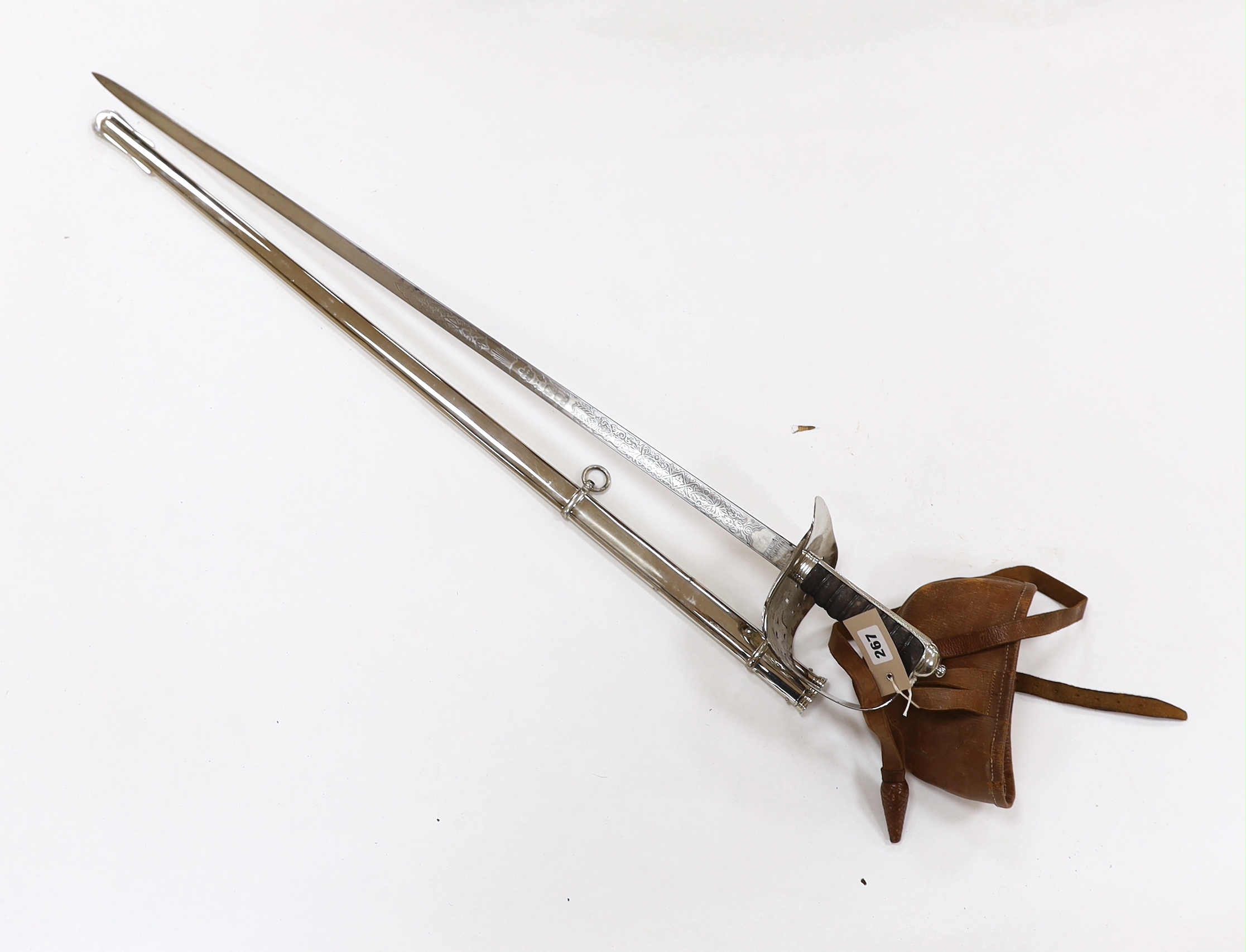 A George V officer's sword, maker Hawksworth Sheffield, in chromed scabbard, blade 82cm